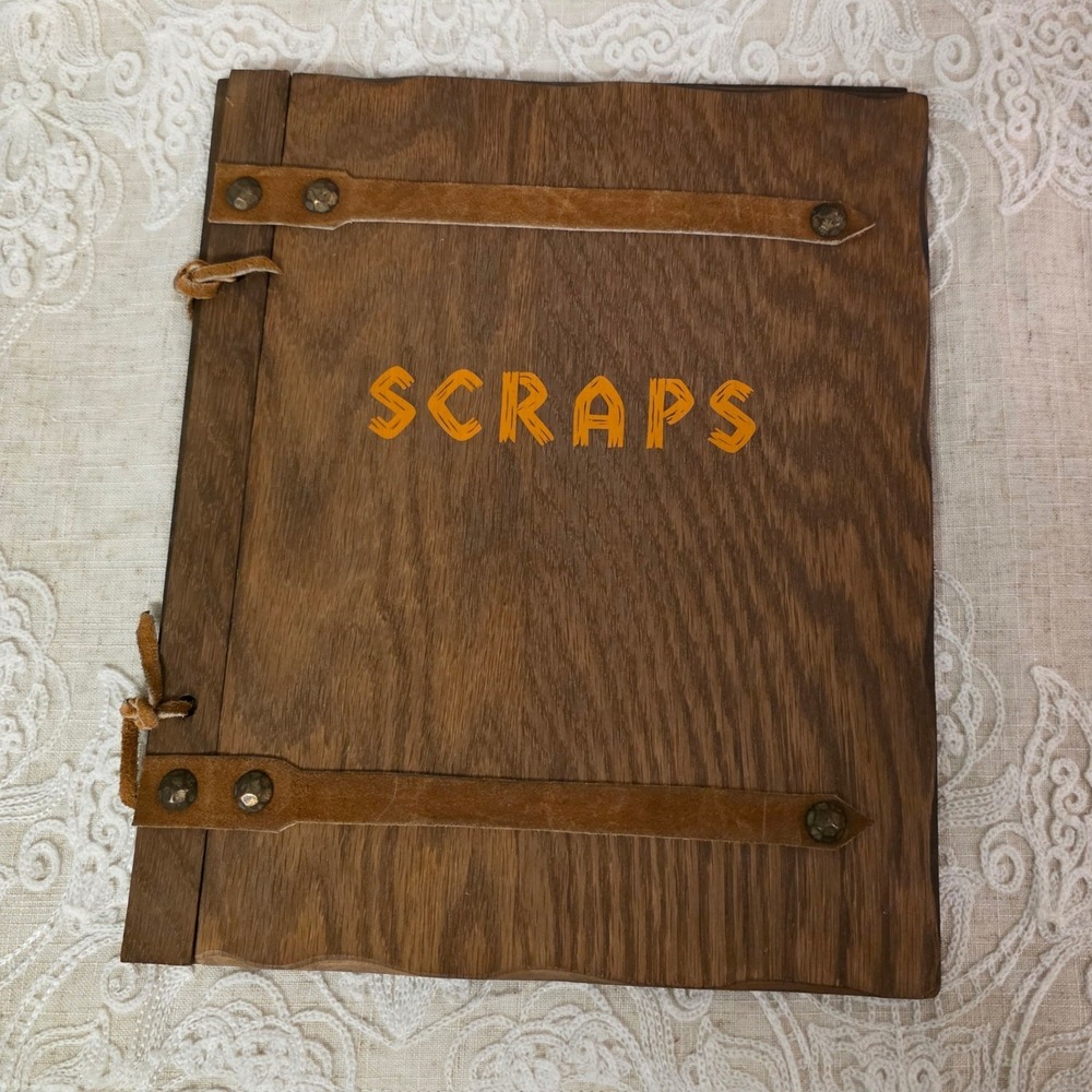 Junk Journal Wooden Scrapbook Photo Album 12x9.5 Brown Leather Ties Rustic Boho‎